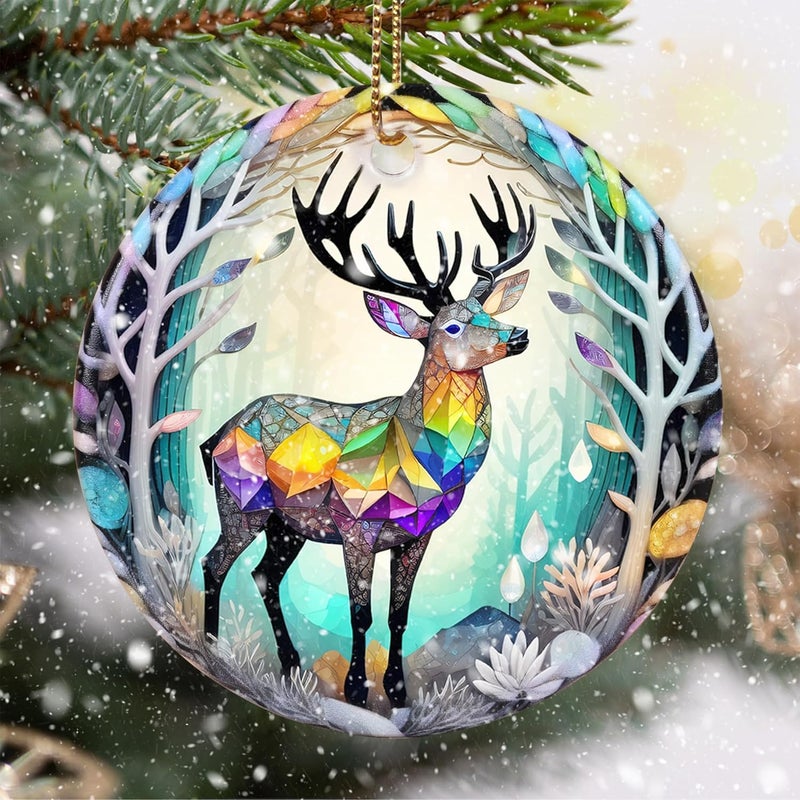 Touber Stained Ceramic Elk Ornament - Elk Christmas Ornaments - Christmas Tree Ornaments - Christmas Decorations - Elk Decor for Office, Room, Home - Holiday Present Ideas - Image 1